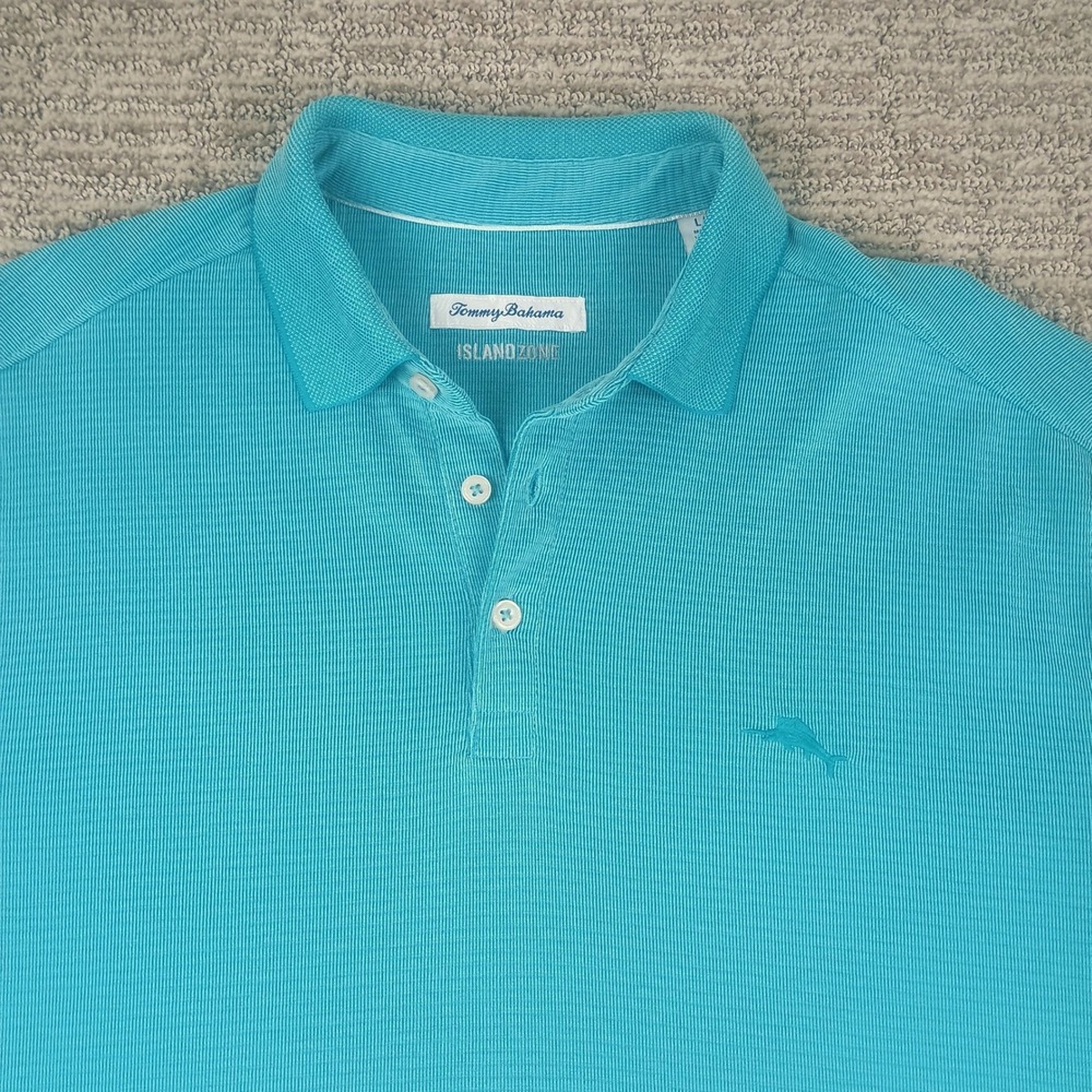 Tommy Bahama IslandZone Polo Shirt Mens Large Teal Blue T218012 Tropical Solid
